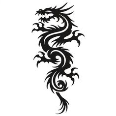 a black and white dragon tattoo design