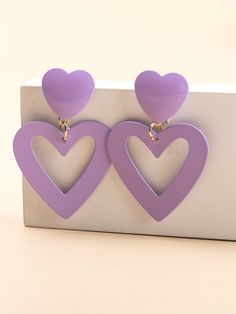 Violet Purple Fashionable   Iron  Dangle Embellished   Jewelry Cute Purple Earrings, Shein Earrings, Purple Earring, Purple Heart Earrings, Purple Accessories, Barbie Wardrobe, Polymer Clay Flower Jewelry, Embellished Fashion