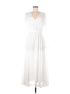 Unbranded Casual Dress Size: 6 White Dresses - used. No Fabric Content, Wrap, V-Neck, Midi/Calf Length, Sleeveless | Casual Dress - Wrap: White Dresses - Used - Size 6 White Casual Dress, Casual White Dress, Dress Wrap, White Dresses, White Casual, Casual Dresses For Women, Wrap Dress, Casual Dress, Casual Dresses