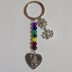 a keychain with a buddha charm and seven chakras attached to it