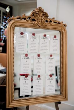 An elegant mirror covered with wedding table assignments A Royal Wedding Theme, Royal Ball Wedding Theme, Versailles Wedding Theme, Baroque Wedding Theme, Regal Wedding Theme, Ballroom Wedding Decor, Royal Themed Wedding, Royal Wedding Decor, Royal Wedding Theme