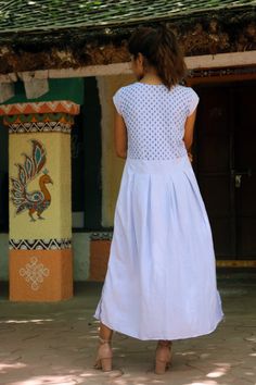 "Maxi dress for women, Lilac dress, Linen pleated dress, Linen maxi dress, Lilac linen maxi, Made to order, Custom made, Plus size -Model height: 5'3\" wearing size S -Length: 47\" -Fit: Comfortable Sequin work and block print on front and block print on back." White Casual Long Skirt Dress, Summer Pleated Cotton Maxi Dress, Summer Cotton Pleated Maxi Dress, White Maxi Dress With Pleated Waist For Spring, Spring White Maxi Dress With Pleated Waist, Fitted Ankle-length Cotton Dress, White Casual Long Dress, Casual Cotton Pleated Maxi Dress, White Pleated Floor-length Dress