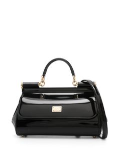 A103780999 DOLCE & GABBANA SICILY PATENT LEATHER HANDBAG Glossier Tote Bag, Dolce And Gabbana Handbags, Patent Leather Handbags, Classic Handbags, Top Handle Handbags, Dion Lee, Handbag Black, Black Leather Handbags, Dolce E Gabbana