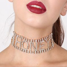 Beautiful Choker Chain Gold Colored Honey Necklace Choose Silver Or Gold Tone Beautiful Chokers, Rhinestone Letters, Crystal Necklace, Womens Jewelry Necklace, Silver Gold, Gold Color, Gold Tones, Jewelry Necklaces, Women Jewelry