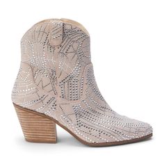 Natural Rhinestone Ankle Boot Show off your western-inspired style with the Matisse Heidi Western Boot. Crafted in a luxe nude hue, this beautiful ankle boot features intricate rhinestone details to add a touch of shimmer to any ensemble. Perfect for adding a touch of sophistication to your look. Fits true to size Leather suede upper Manmade outsole Inside zipper closure Rhinestone detail 2.5" heel 7 in" shaft height 12" boot opening Bling Cowboy Boots, Rhinestone Cowboy, Western Ankle Boots, Vintage Couture, Western Boot, Western Cowboy Boots, Sneaker Collection, Casual Boots, Western Boots