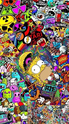 the simpsons character is surrounded by many different stickers