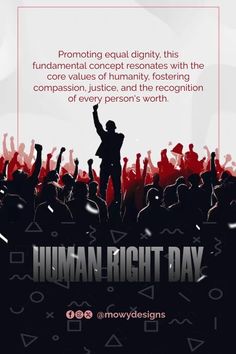 a poster with the words human rights day in front of an image of people at a concert