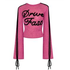 Drive Fast Top Luxury Pink Tops For Streetwear, Pink Graphic Print Sweater, Luxury Red Top With Graphic Print, Star Top Pink, Floral Denim Pants, Lirika Matoshi, Long Bell Sleeves, Pink Top, Lookbook Outfits