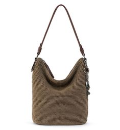 a brown handbag on a white background