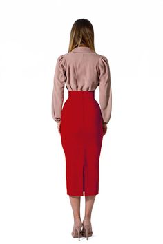 Be a show-stopper with this elegant Red Cotton Midi Skirt. Crafted from superior Red Cotton fabric, it's perfect for any occasion. Enjoy its lightweight comfort and stunning style that is sure to make an impression. Product Features Please Compare your Measurements To our Size Chart Before Purchase Fully Lined Fitted waist Center back seam with invisible zipper Regular fit- true to size Skirt Length is 30 Inches from Waist Hand Wash with mild soap. Fabric is a 100% Cotton Crepe Delivery Time Thi Red Knee-length Skirt For Night Out, Red Fitted Knee-length Skirt, Fitted Red Knee-length Skirt, Chic Red Pencil Skirt For Party, Red Fitted Skirt For Workwear, Red Fitted Midi Pencil Skirt, Red Pleated Skirt Bottoms For Workwear, Red Midi Skirt For Workwear, Elegant Red Lined Skirt Bottoms