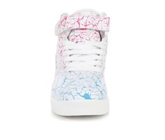 Synthetic leather upper with padded collar and fabric lining, High-top design with adjustable Velcro strap and laces, Lightly cushioned insole with fabric lining, Durable rubber midsole and traction outsole, Fila® branding details | Girls' Fila Vulc 13 Crackle Flag High-Top Sneakers in White Size 1 - Little Kid Casual Scratch-resistant Lace-up High-top Sneakers, Casual Lace-up Scratch-resistant High-top Sneakers, Scratch-resistant Lace-up High-top Sneakers For Sports, Casual Scratch-resistant High-top Sneakers, High-top Scratch-resistant Sneakers With White Sole, Scratch-resistant High-top Sneakers With White Sole, Casual High-top Scratch-resistant Basketball Shoes, Scratch-resistant High-top Synthetic Sneakers, Casual Scratch-resistant High-top Basketball Shoes