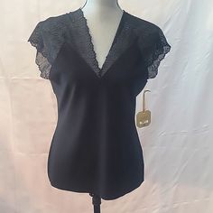 Ryegrass, V Neck, Short Sleeve Blouse, Size: L, Nwt, Black, Lace, V-Neck, 93% Polyester, 7% Spandex, Machine Wash Cold Pip To Pit: 19" Shoulder To Hem: 24" Elegant V-neck Top For Night Out In Spring, Fitted Short Sleeve V-neck Top For Work, Fitted V-neck Evening Blouse, Black Lace Trim V-neck Top, Fitted V-neck Party Blouse, Summer V-neck Lace Top For Night Out, Elegant V-neck Top For Date Night, Fitted V-neck Top For Night Out, Elegant Short Sleeve Lace Top For Work