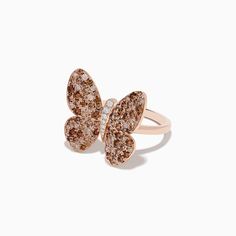 Effy Nature 14K Rose Gold Espresso and White Diamond Butterfly Ring Elegant Rose Gold Diamond Butterfly Ring, Elegant Rose Gold Butterfly Ring, Formal Rose Gold Diamond Butterfly Ring, Luxury Rose Gold Butterfly Ring As Gift, Luxury Rose Gold Butterfly Ring Perfect For Gift, Luxury Rose Gold Butterfly Ring Gift, Elegant Rose Gold Butterfly Ring In 14k Gold, Elegant 14k Rose Gold Butterfly Ring, Elegant Rose Gold 14k Gold Butterfly Ring