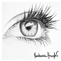 a pencil drawing of an eye with long lashes