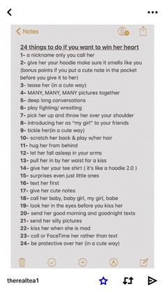 an image of a text message that reads, 24 things to do if you want to win her heart