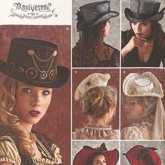 "Free Shipping on Orders Over $35 within the USA Brand: Simplicity 8361 Condition: Uncut, still in its factory fold. Envelope condition: Good condition with light shelf wear. Size: S, M, L Head Size: 21\" - 23\" Description: Pattern and instructions to make: 2017 - Hats by Arkivestry help you add that extra special touch to your costume. This pattern offers four styles--a top hat with detachable hat band, steampunk topper, wide brim hat and a tricorne--and three sizes: S (21\"), M (22\"), L (23\"). This is an original sewing pattern not a reproduction or a finished garment. Please See My Other Costume Patterns Here. https://www.etsy.com/shop/VintageAnderburg?ref=shop_sugg&section_id=33002918 Please see my other Arkivestry patterns here. https://www.etsy.com/shop/VintageAnderburg?ref=shop_s Vintage Halloween Costume Hats And Headpieces, Fitted Cap Style Mini Hat For Costumes, Vintage Curved Brim Costume Hats And Headpieces For Halloween, Vintage Brimmed Costume Accessories, Vintage Fitted Hat For Costume Party, Vintage Curved Brim Costume Hats For Halloween, Vintage Curved Brim Halloween Costume Hats And Headpieces, Steampunk Adjustable Wide Brim Hat, Vintage Costume Cap For Festival