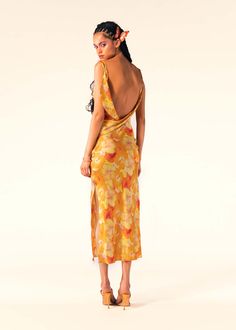 Thea Orange Fitted Slip Dress With Back Opening For Date Night, Fitted Backless Slip Dress With Back Opening, Fitted Slip Dress With Tie Back And Low Back, Party Slip Dress With Tie Back And Low Back, Fitted Low Back Slip Dress For Party, Fitted Silk Backless Slip Dress, Spring Slip Dress With Ruched Back For Night Out, Fitted Bias Cut Slip Dress With Low Back, Fitted Backless Slip Dress With Side Slits