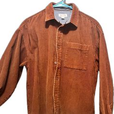 Brown Cotton Tops With Corduroy Collar, Brown Cotton Top With Corduroy Collar, Everyday Brown Shirt With Buttons, Brown Fall Shirt With Corduroy Collar, Casual Shirt With Corduroy Collar, Orange Button-up Shirt With Pockets, Brown Button-up Shirt With Corduroy Collar, Brown Corduroy Long Sleeve Shirt, Brown Top With Corduroy Collar And Relaxed Fit