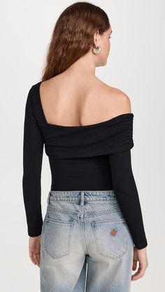 Ambitionist Off Shoulder Thong Bodysuit | Shopbop Black Bodysuit, Ribbed Knit, Off Shoulder, Top Brands, New Arrivals, Luxury Fashion, Long Sleeve, Fabric, Black