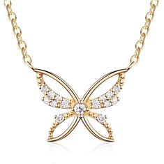 Yellow Cosmo 14K Yellow Gold Diamond Butterfly Necklace, 16+2 Chain - FANCI ME Diamond Butterfly Necklace, Diamond Butterfly, Gifts For Aunt, 14k Yellow Gold Necklace, Butterfly Pendant Necklace, Butterfly Jewelry, Necklace Online, Necklace Dainty, Fast Paced