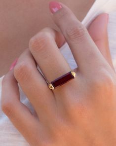 Carine Gold Ring ~ Garnet Hydro ~ 18k Gold Plated ~ MR165 Handmade Boho Jewelry, Womens Jewelry, Aqua Chalcedony, Labradorite Ring, February Birthstone, Garnet Rings, Delicate Rings, February Birth Stone, Finger Ring