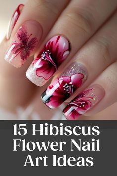 Hibiscus Flower Nails, Hibiscus Nail Art, Chic Nail Art, Pastel Nail, Tropical Beauty, Bright Summer Nails, Spring Acrylic Nails