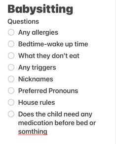 the babysitting checklist is shown in black and white