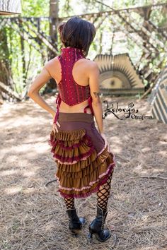 Ruffle Skirt - Brown Skirt, Steampunk, Burning Man skirt for her, Burlesque , Bustle Skirt, Fancy Frills. #fashion  #style  #clothes  #clothing  #mensfashion  #womensfashion  #accessoires  #gifts  #giftideas  #ootd  #picoftheday  #outfits Ashley Barnes, Frill Skirts, Steampunk Festival, Hipster Pants, Bustle Skirt, Frill Skirt, Brown Skirt, Brown Skirts, Women Halter