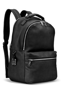 This leather backpack with padded shoulder straps and an organized cotton-lined interior is perfect for the office, gym and the weekend. Two-way top-zip closure Top carry handle; adjustable, padded shoulder straps Exterior zip pockets Interior zip and slip pockets; padded laptop sleeve fits most 15" laptops Cotton lining Leather Imported Classic Leather Backpack With Zipper For Everyday Use, Luxury Leather Backpack For Travel With Zipper Closure, Classic Leather Backpack With Zipper, Classic Backpack With Zipper Closure, Classic Leather Satchel Backpack With Zipper, Classic Everyday Backpack With Zipper Closure, Classic Business Backpack With Leather Handles, Classic Softback Backpack For On-the-go, Luxury Leather Backpack With Zipper For School