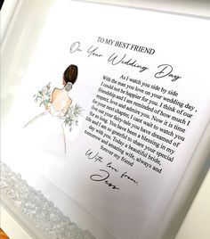 a wedding card with the words to my best friend on it