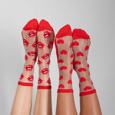 Add a dash of romance to your look with LECHERY Women's Hearts & Lips Sheer Crew Socks. This 2-pair set combines playful charm with elegance, featuring whimsical hearts and lips motifs on a delicate sheer fabric. Perfect for adding a fun yet sophisticated touch to any outfit, these socks are designed to keep you comfortable all day with their breathable material. Whether you're dressing up for a special occasion or adding a bit of flair to your everyday style, these crew socks offer a unique ble Trendy Fitted Red Socks, Trendy Red Socks As Gift, Trendy Red Socks For Gift, Trendy Red Socks As A Gift, Trendy Red Socks For Gifts, Fun Red Socks For Gifts, Trendy Red Socks For Summer, Whimsical Heart, Sock Packs