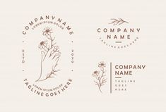 the logo for company name and flower shop is shown in this set of three logos