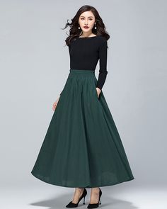 *  A maxi skirt with elastic waist.  * Made of cotton blends, fully lined with two side pockets.  * Can custom make waist size and skirt length.  * Material: 50% cotton, 50%linen * Size:  True to US size, US 0-US 20 are available, you can let us know your usual size and height in your order. * Shipping: Free shipping Processing time : 5-7 Business days Delivery time : 7-20 Business days Tracking number available If you need rush order or expedited shipping, please let us know, thanks. Dark Grey Skirt, Spring Skirt, Clothing Design Sketches, Skirt High Waist, Fishtail Skirt, Elastic Waist Skirt, Womens Maxi Skirts, High Waist Skirt, Skirt Maxi