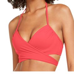 -79% Nylon, 21% Spandex Coral Color -Halter -Underwire -Beachwear -Taiwan -Shipping The Next Day Stretch Crisscross Swimwear For Spring, Spring Crisscross Stretch Swimwear, Spring Stretch Crisscross Swimwear, Spring Nylon Halter Top, Padded Swimwear For Spring, Padded Halter Top For Summer, Womens Bras, Coral Color, Swim Top