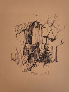 Original drawing, inc sketch landscape, old barn painting. Small presents tiny wall art farm house decor 8x6 in. ArtduStudio original painting. UNFRAMED. Suitable for a modern interior of a farmhouse, country house.  Will complement your collection of paintings of forest, trees, rural landscape.. This could be one of the gifts for your friend, a gift for art lovers. Can be one of small presents for collectors of original paintings and drawings.  The work is signed on the front (original author's Sketch Landscape, Log Cabin Decor, Barn Painting, Original Ink Drawing, Illustration Pen And Ink, Forest Trees, Farmhouse Country, Ink Drawing Illustration, Rural Landscape