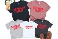 Carnival Staff Shirt, Carnival Party, Carnival Theme Shirt, Carnival Theme Birthday, Carnival Theme Party Outfit, Carnival Shirts Staff Hello! First of all thank you for being here and checking out our finest t-shirt designs. In order to provide you best service, we are using the quality materials and beautiful designs. You can always contact us. HOW TO ORDER T-SHIRT * Select your t-shirt color * Select your size * Select your design text color * Click Add to Chart *And wait until the delivery c Carnival Parties, Carnival Inspired Outfit, Customizable Cotton T-shirt For Party, Carnival Family Shirts, Carnival Staff Shirt, Carnival Shirts Design, Carnival Birthday Shirts Family, Carnival Tshirt, Carnival Themes