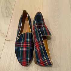 Never Worn, No Tags. Super Cute Fall Plaid Flats! Plaid Flats, Madras Plaid, Beauty Supplies, Fall Plaid, Beauty Supply, Flat Shoes Women, Red Green, Loafer Flats, J Crew