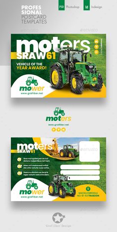 two green and yellow banners with tractors in the background - miscellaneous business cards print templates