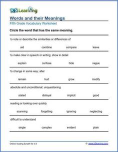 words and their meaningss worksheet for grade 1 students to practice english speaking