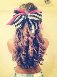 Love the zebra bow and hair! Cheer Hairstyles, Girly Hairstyles, Cheerleading Hairstyles, Homecoming Ideas, Bow Hairstyle, Dance Hairstyles, Dance Recital, Half Up Half Down Hair