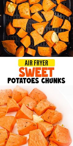 air fryer sweet potatoes chunks in a pan