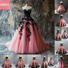 Black And Pink Sweet 16 Dress, Selection Dresses, Fantasy Core, Tulle Fashion, Amazing Costumes, Strapless Ball Gown, Big Dresses, Gorgeous Prom Dresses, Fashion Drawing Dresses