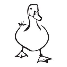 a black and white drawing of a duck with its head turned to the side,