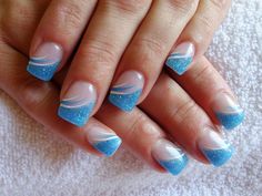 . French Biab, Everyday Nails, Purple Glitter Nails, Beach Nail Designs, Beach Nail, Line Nail Art, Teal Nails, Fingernail Designs, French Tip Nail Designs