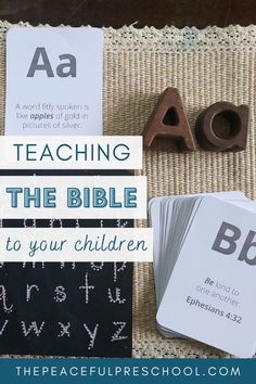 the words teaching the bible are displayed next to some cards and letters on a table