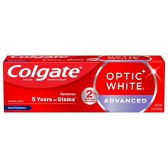 Remove 5 years of stains* using the Colgate Optic White Advanced Hydrogen Peroxide Teeth Whitening Toothpaste. This hydrogen peroxide toothpaste uses a patented 2% hydrogen peroxide formula that is enamel-safe to whiten beyond surface stains. Plus, it’s a gluten free mint toothpaste to help keep your breath fresh. This teeth whitening toothpaste for adults is also an anticavity fluoride toothpaste to help prevent cavities. Go beyond surface stains with the Colgate Optic White Advanced Toothpaste Hydrogen Peroxide Teeth, Hydrogen Peroxide Teeth Whitening, Colgate Optic White, Peroxide Teeth Whitening, Coffee Stain Removal, Colgate Toothpaste, Dental Floss Picks, Charcoal Toothpaste, Teeth Whitening Toothpaste