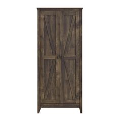 the armoire is made from wood and has two doors on each side, one door open