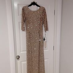 Brand New/Never Worn, With Tags Holiday Sequined Mother Of The Bride Wedding Dress, Holiday Sequined Mother Of The Bride Dress For Wedding, Fall Wedding Embellished Evening Dress, Holiday Evening Dresses With 3/4 Sleeves, Champagne Long Sleeve Formal Evening Dress, Elegant Winter Evening Dress For Wedding, Elegant Winter Wedding Evening Dress, Sequin 3/4 Sleeve Wedding Dress, Sequin Wedding Dress With 3/4 Sleeves