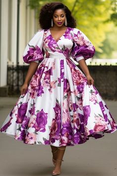 Wedding Season 2024 Floral Dresses Plus Size, Plus Size Purple Dress, Purple Plus Size Outfits, Africa Dresses Styles, Purple Dress Outfit, Best Plus Size Dresses, Outfit For Church, Church Dresses For Women