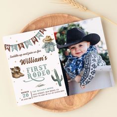 Western First Rodeo Cowboy Birthday Photo Invitation First Rodeo Birthday, Wild West Cowboys, Rodeo Birthday, First Rodeo, Photo Birthday Invitations, Cowboy Birthday, Little Cowboy, Cowboy Party, Rodeo Cowboy